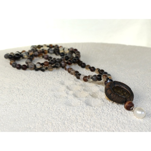 Mala 108 Perlen Kette braun schwarz