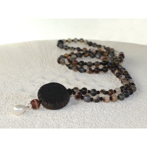 Mala 108 Perlen Kette braun schwarz